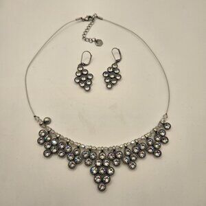 Crystal Bib Necklace Earrings Set Swarovski TC Statement Silver Tone